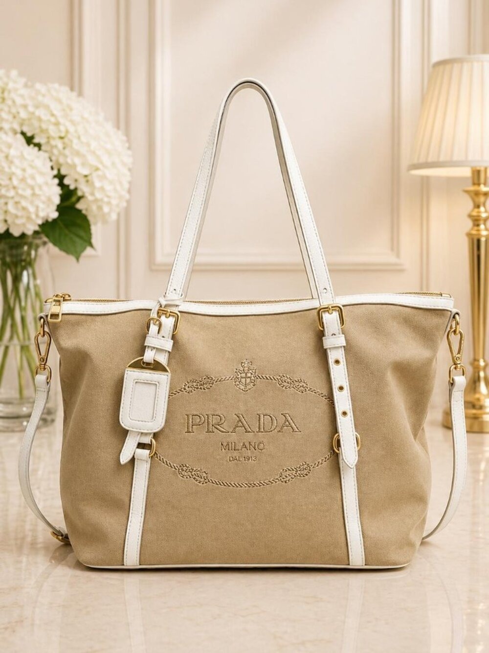 Authentic Prada Jacquard Logo Shoulder Bag 480-052223